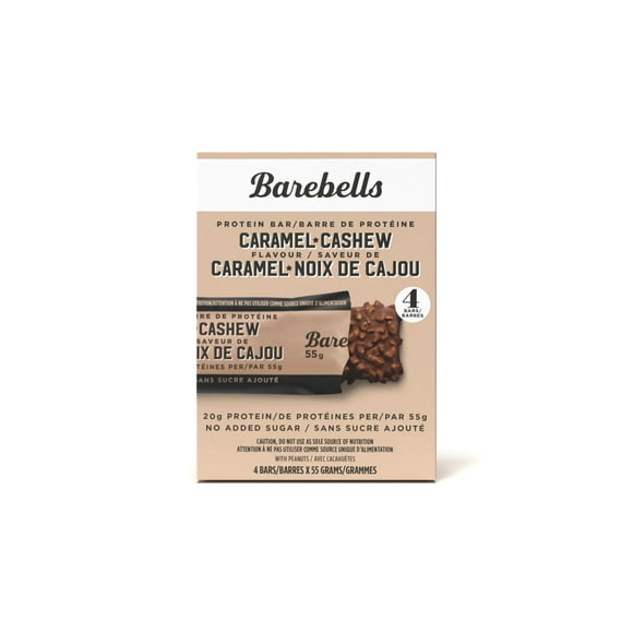 BAREBELLS PROTEIN BAR CARAMEL CASHEW 4 PACK , 4 X 55 GRAMS COUNT