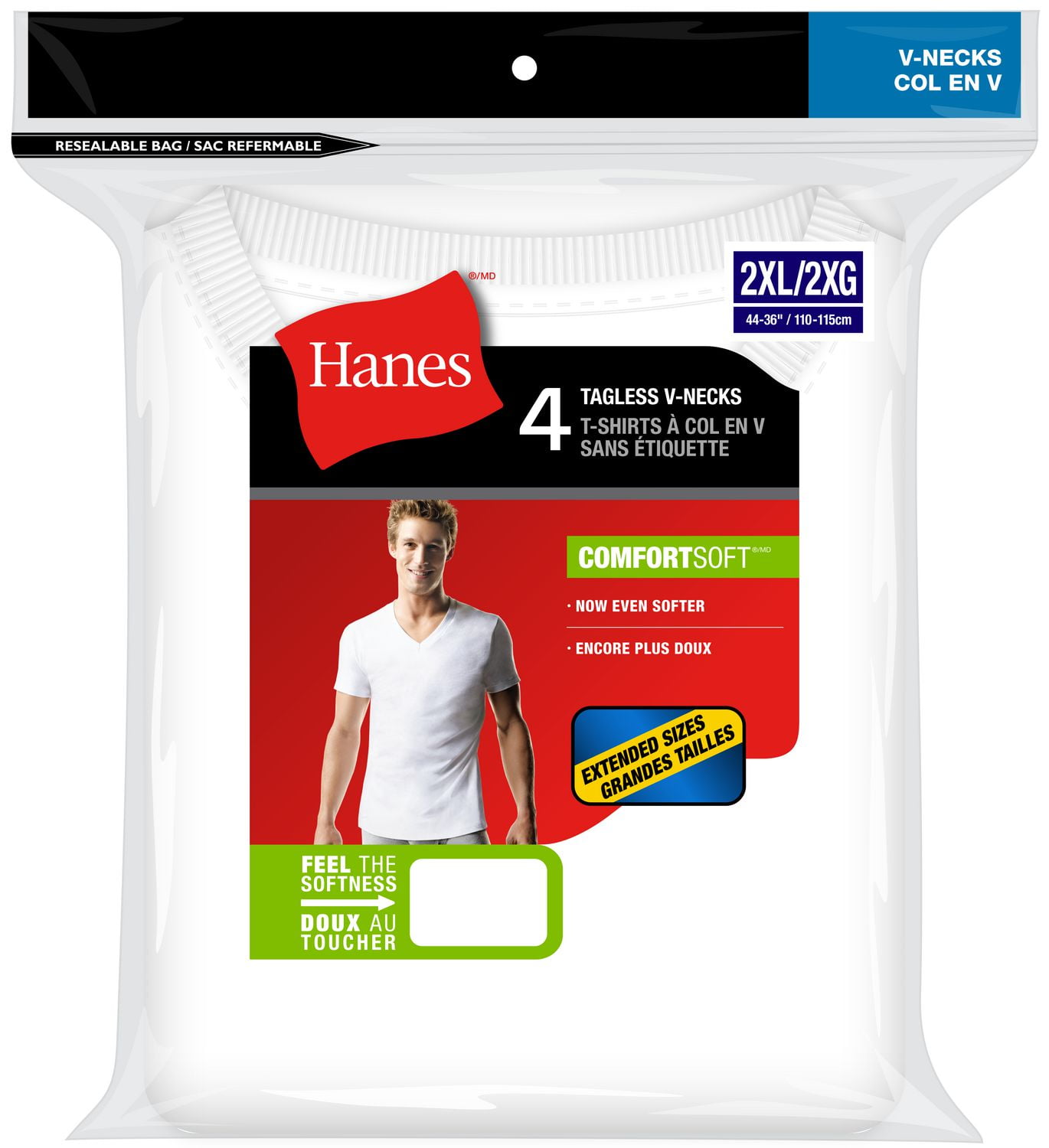 Size 2XL-3XL White 5-Pack Hanes Men/'s TAGLESS V-Neck Undershirt T-Shirts