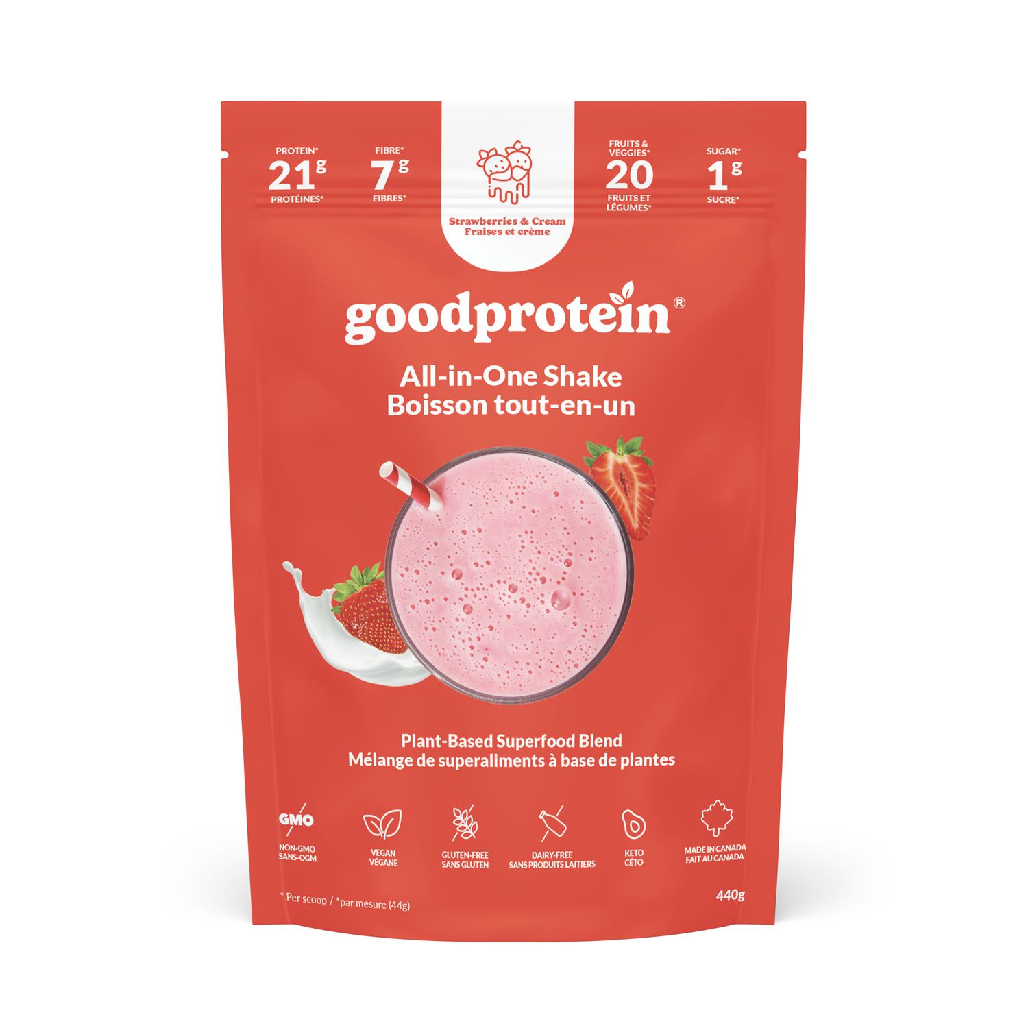 Good Protein, Strawberries & Cream All-in-One Shake, 440g