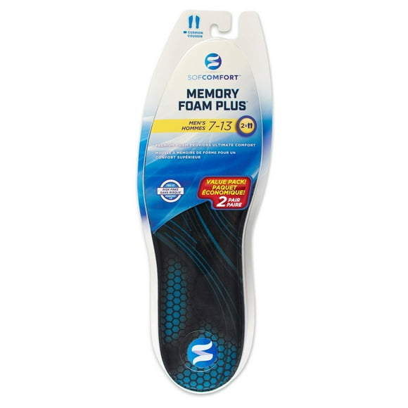 SofComfort Men's Memory Foam plus Insoles - 2 Pair, Sizes 7-12