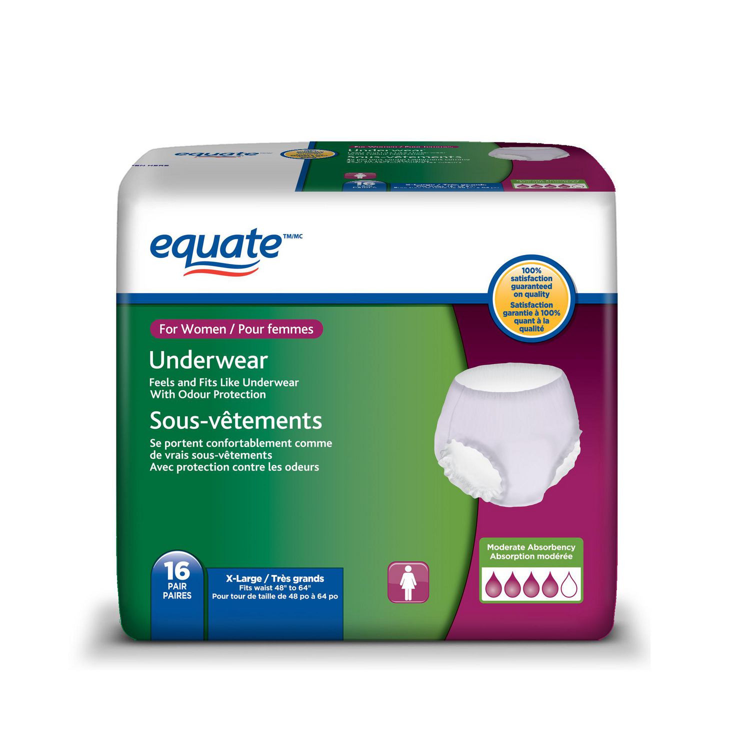 Equate Moderate Absorbency Underwear for Women Walmart Canada