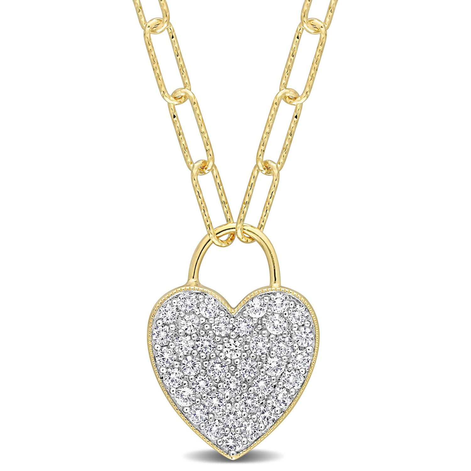 Miabella 1-1/8 Carat T.G.W. Created White Sapphire Yellow Rhodium Plated Sterling Silver Heart Necklace
