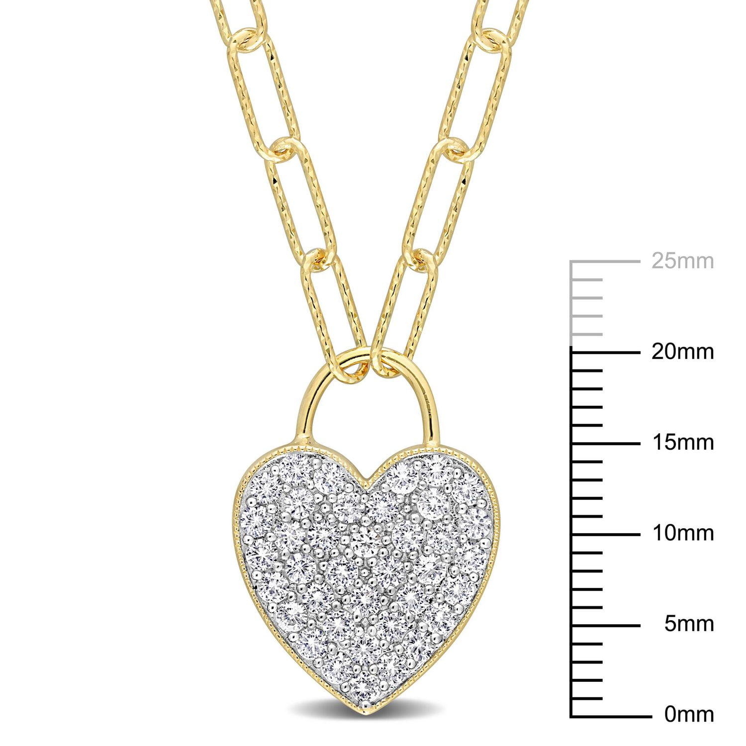 Miabella 1-1/8 Carat T.G.W. Created White Sapphire Yellow Rhodium Plated Sterling Silver Heart Necklace