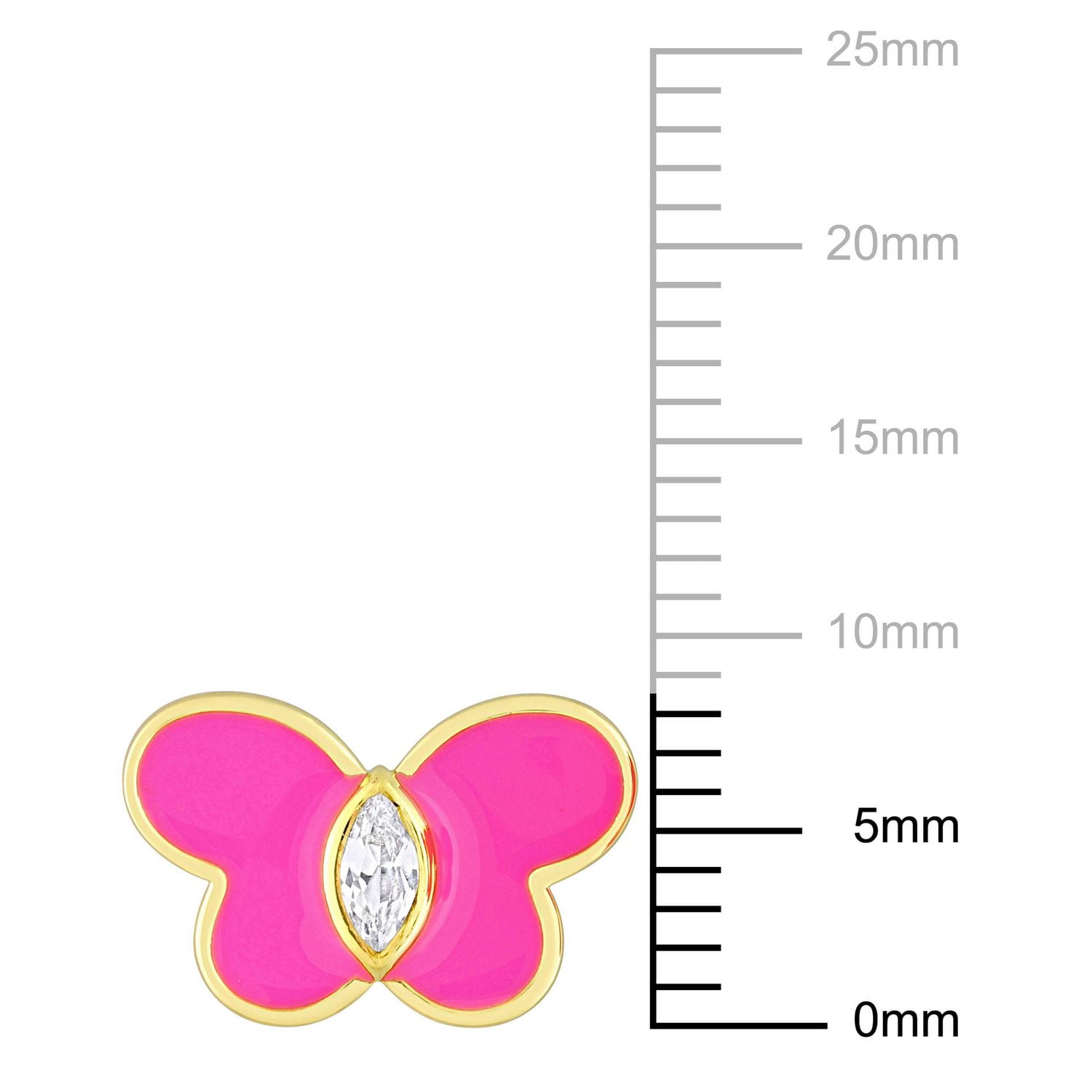 Miabella 1/4 Carat T.G.W. Created White Sapphire Yellow Rhodium-Plated Sterling Silver Pink Enamel Butterfly Earrings