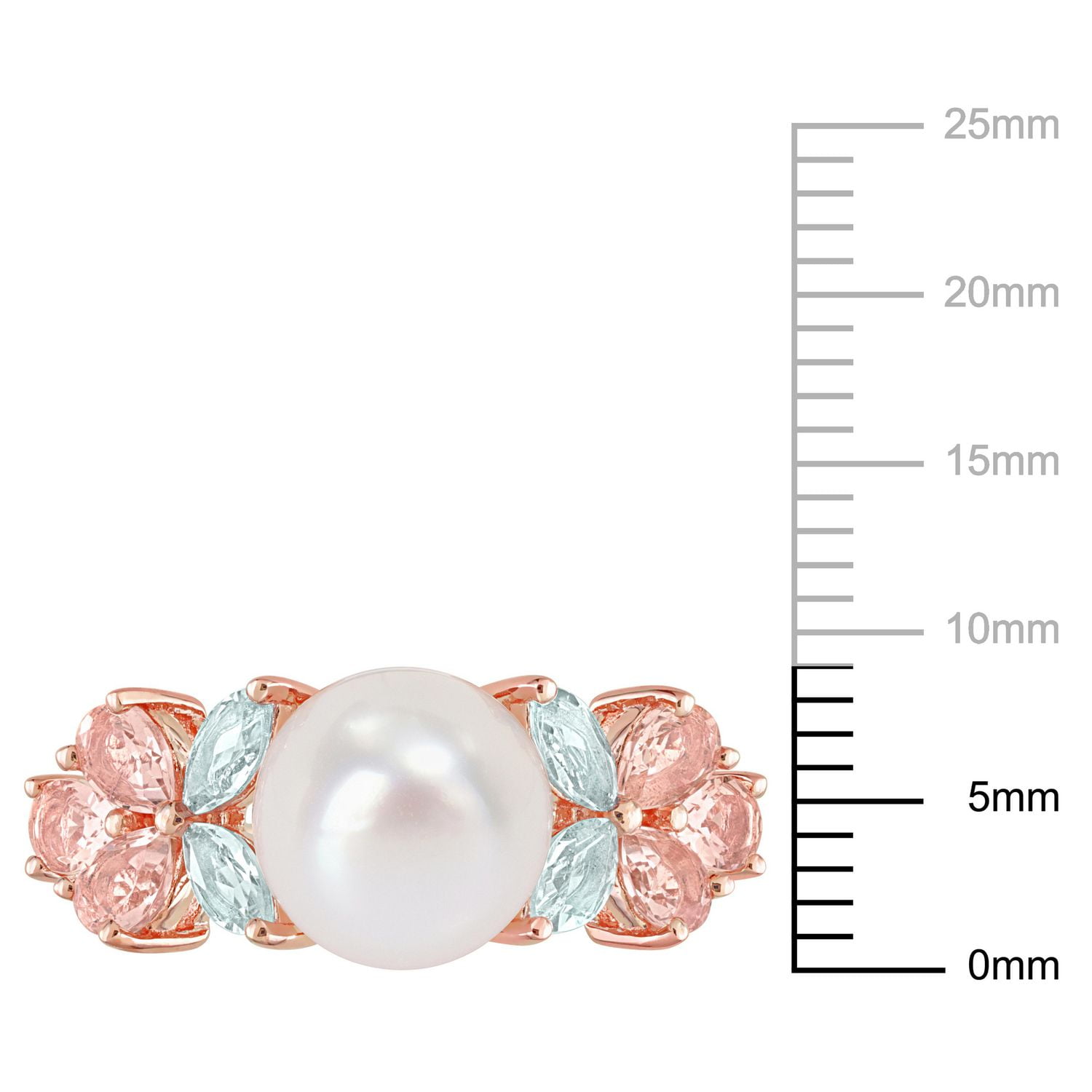 Miabella Freshwater Cultured Pearl 1-2/5 Carat T.G.W. Morganite Aquamarine and White Topaz 18K Rose Gold Plated Silver Cluster Floral Ring
