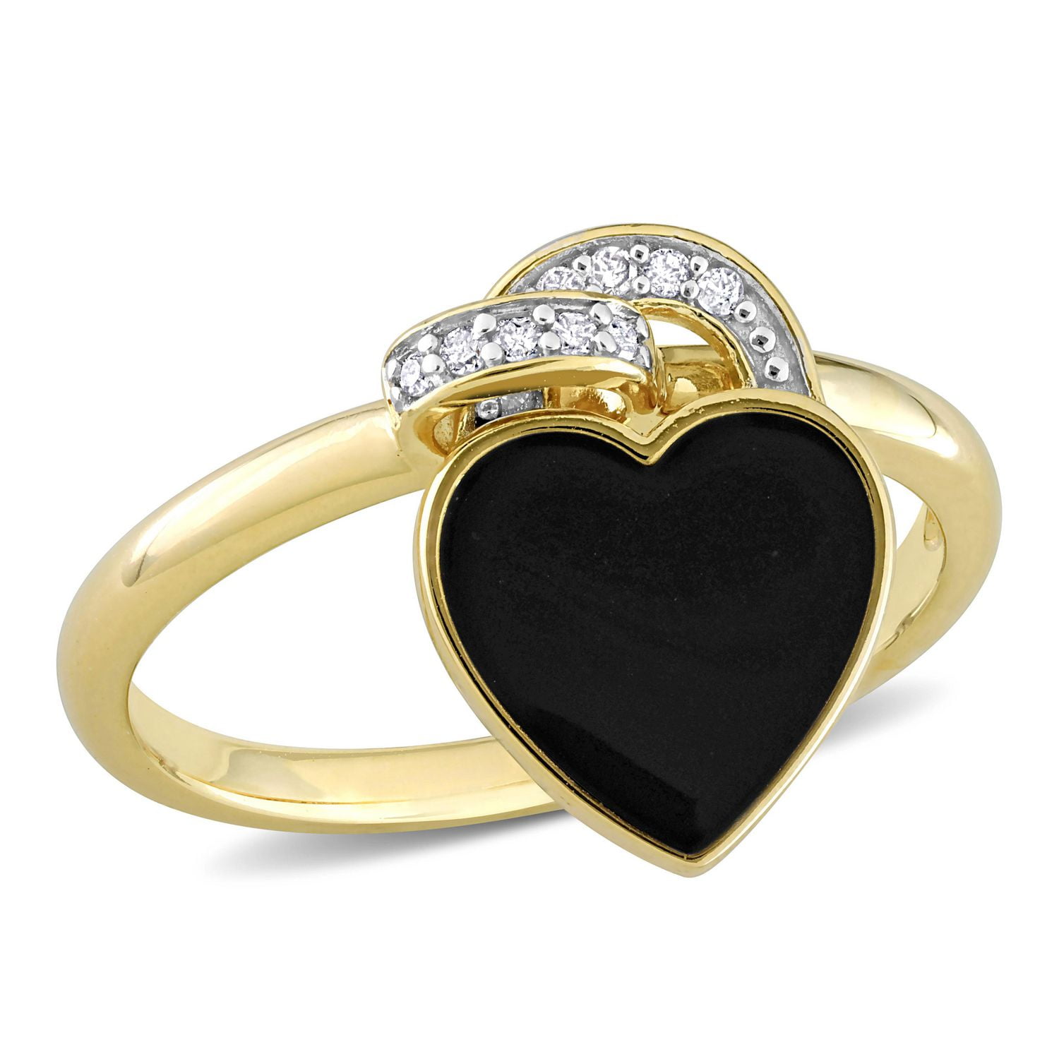 Miabella Diamond Accent Yellow Rhodium Plated Sterling Silver Black Enamel Heart Ring