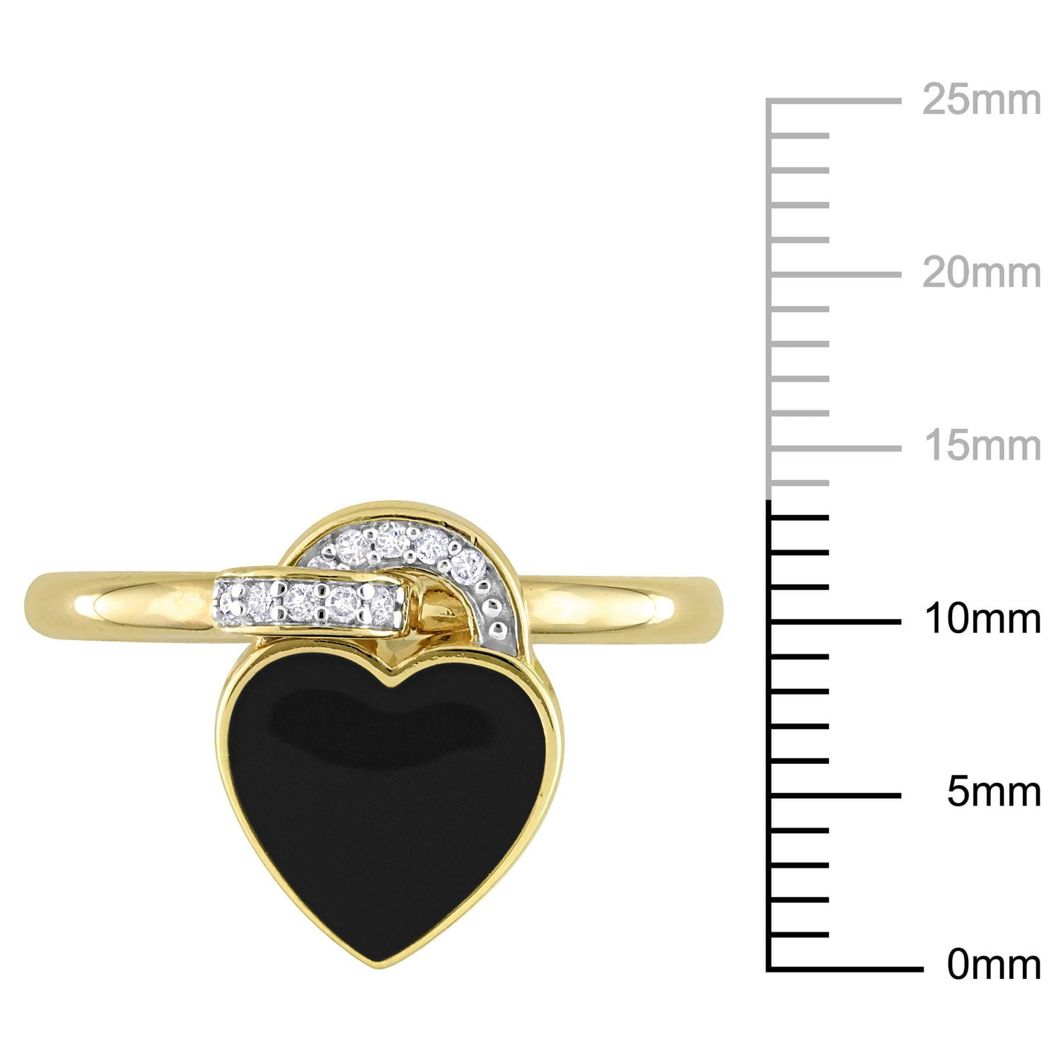 Miabella Diamond Accent Yellow Rhodium Plated Sterling Silver Black Enamel Heart Ring