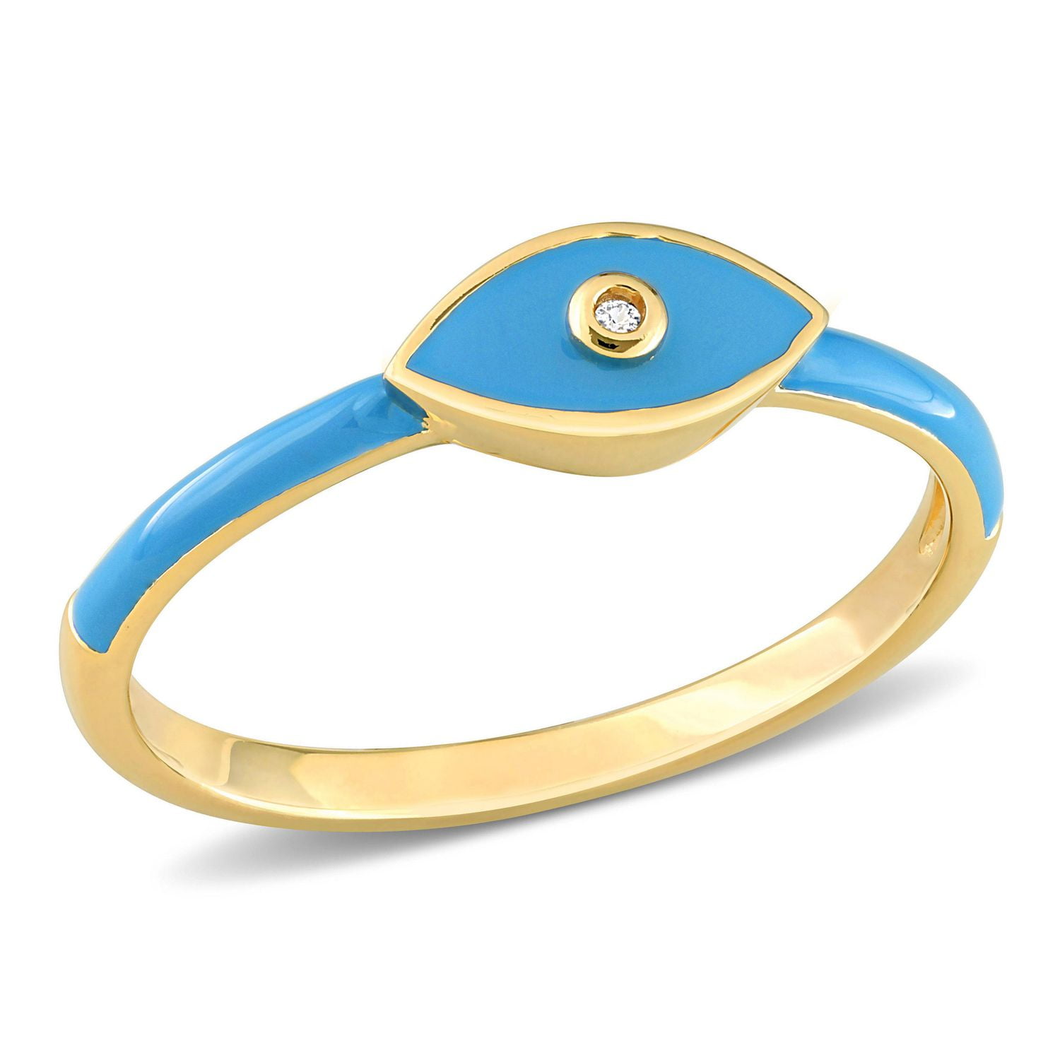 Miabella Created White Sapphire Yellow Rhodium Plated Sterling Silver Blue Enamel Evil-Eye Ring