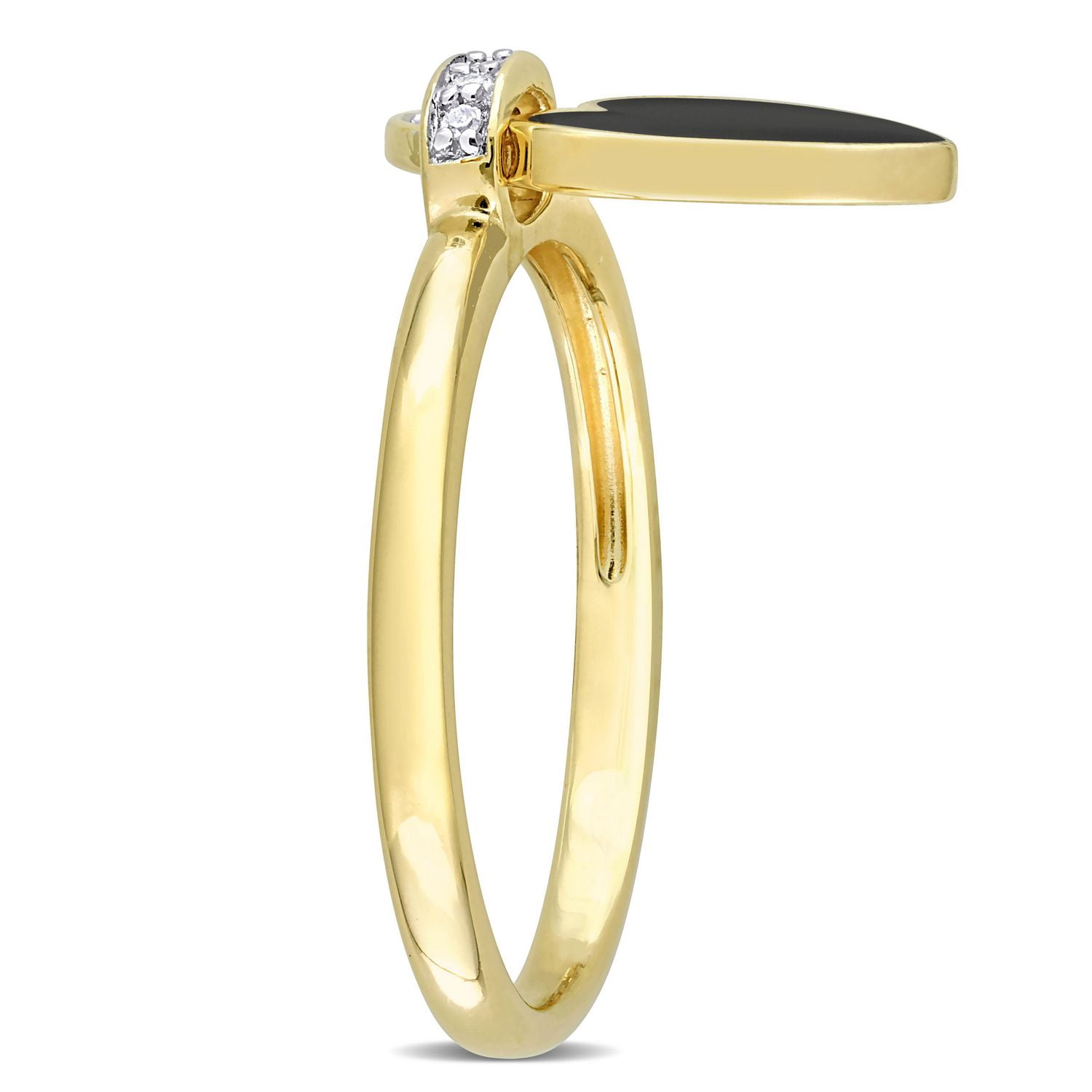 Miabella Diamond Accent Yellow Rhodium Plated Sterling Silver Black Enamel Heart Ring