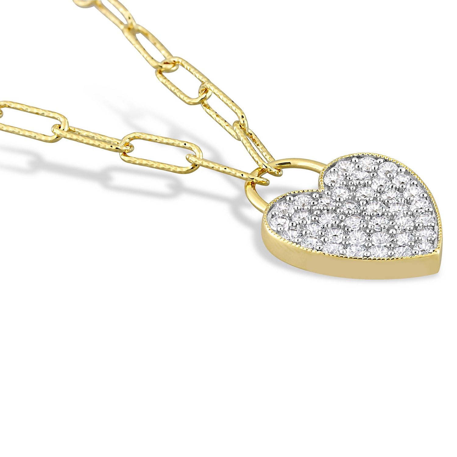 Miabella 1-1/8 Carat T.G.W. Created White Sapphire Yellow Rhodium Plated Sterling Silver Heart Necklace