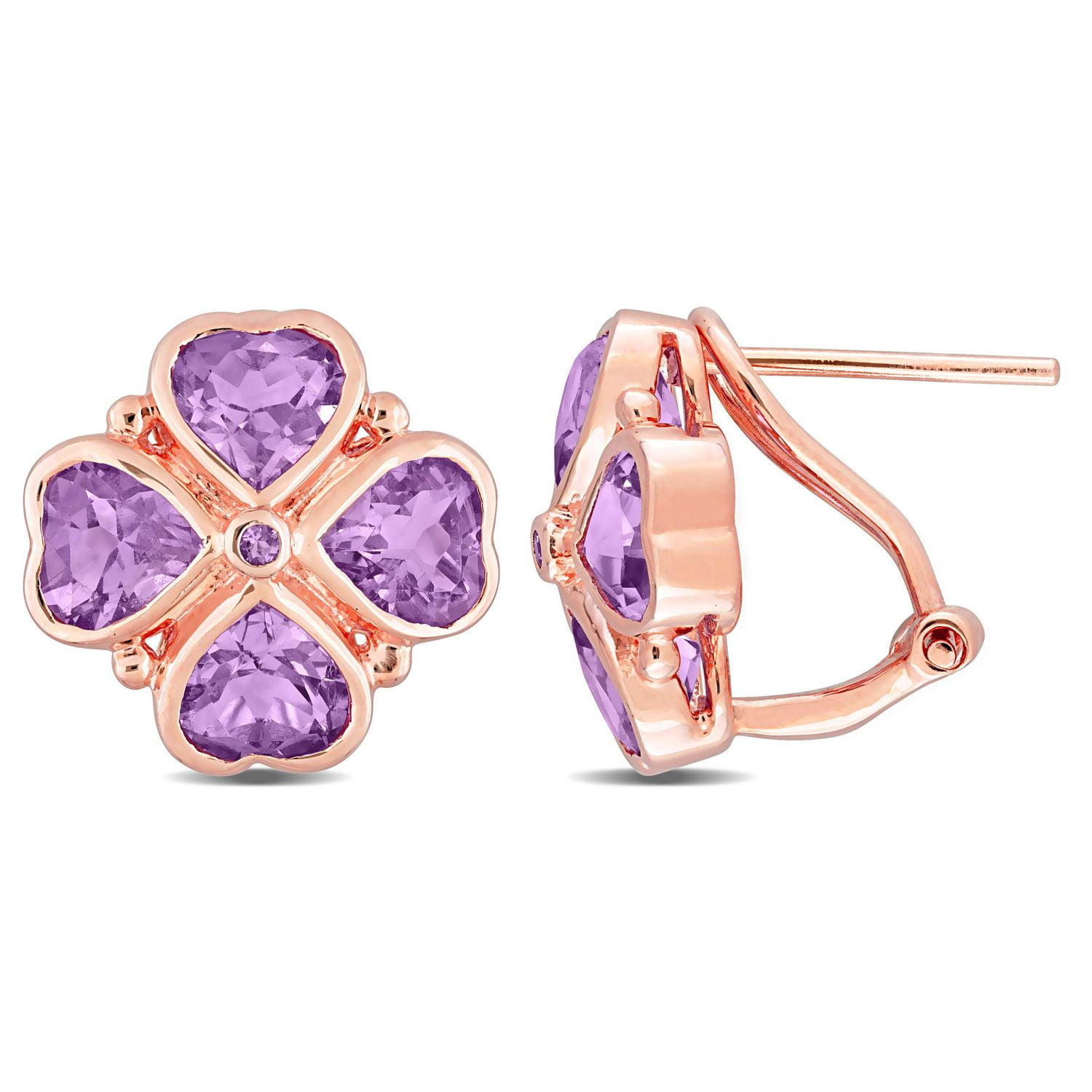 Miabella 3-1/4 Carat T.G.W. Pink Amethyst Rose Rhodium-Plated Sterling Silver Clover Stud Earrings