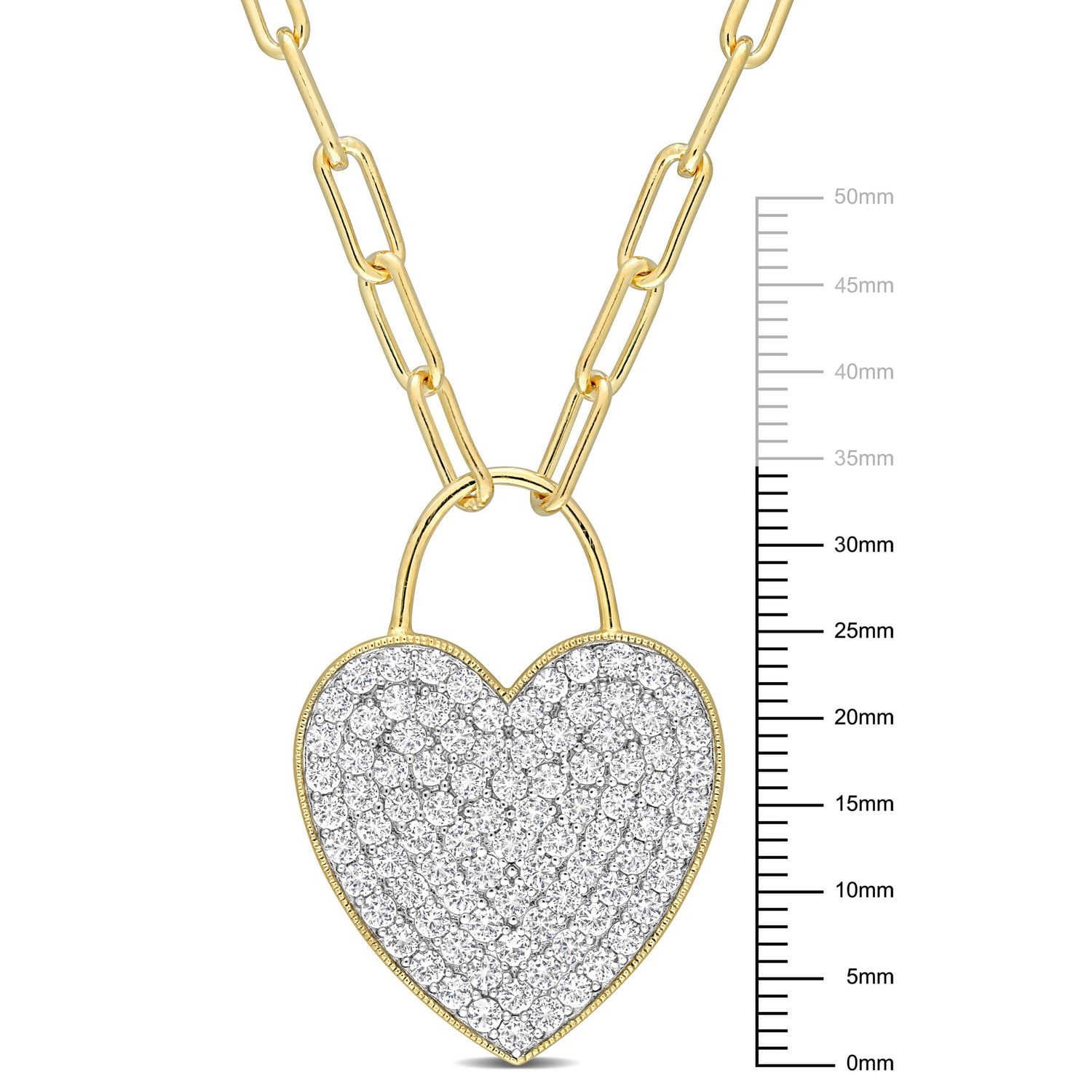 Miabella 4-1/2 Carat T.G.W. Created White Sapphire Yellow Rhodium Plated Sterling Silver Heart Necklace