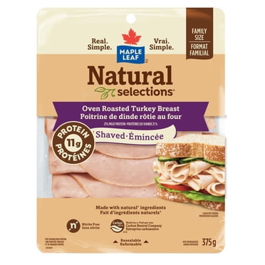 Maple Leaf Natural Selections Shaved Deli Turkey Breast Oven Roasted Family Size, 375 g