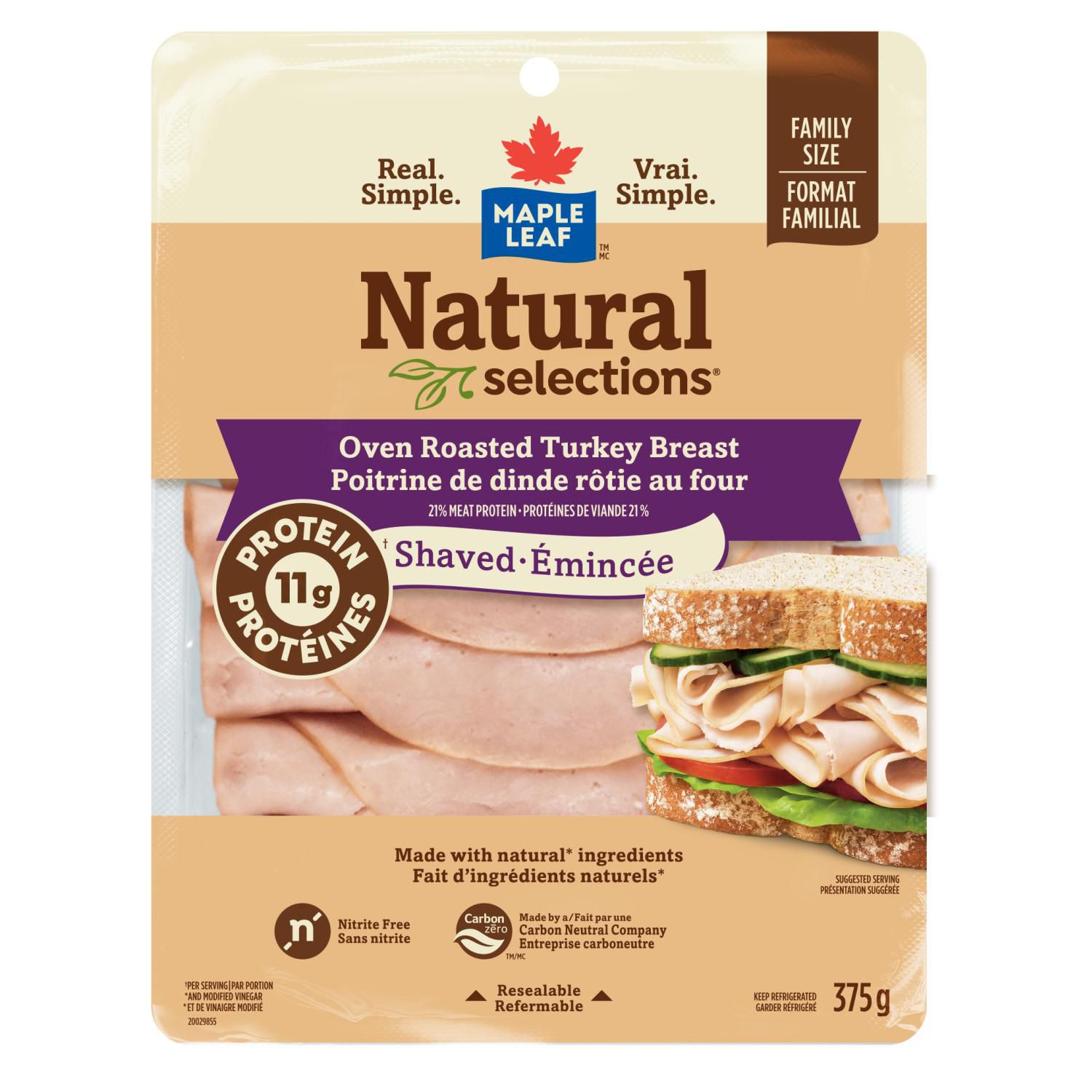 Maple Leaf Natural Selections Shaved Deli Turkey Breast Oven Roasted Family Size, 375 g