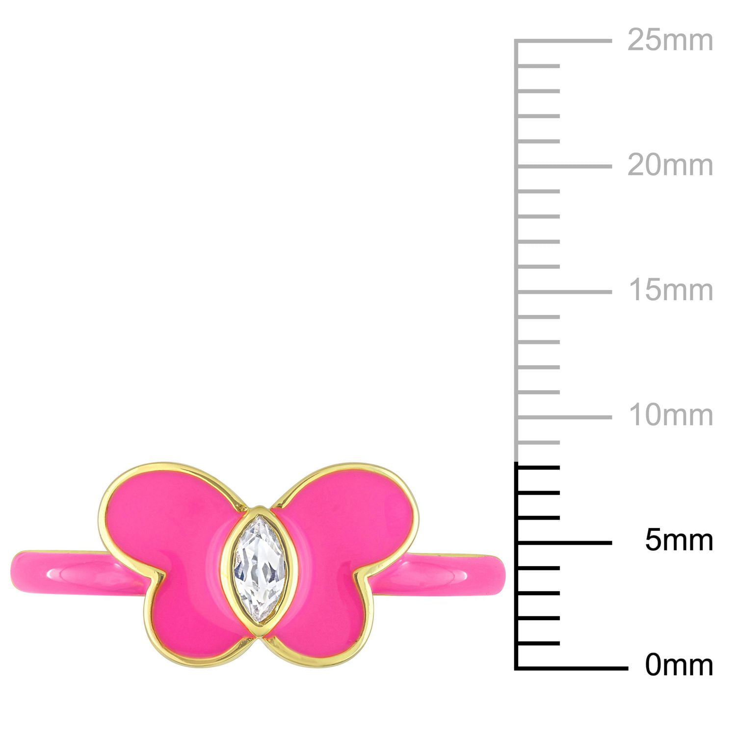 Miabella Created White Sapphire Yellow Rhodium Plated Sterling Silver Pink Enamel Butterfly Ring