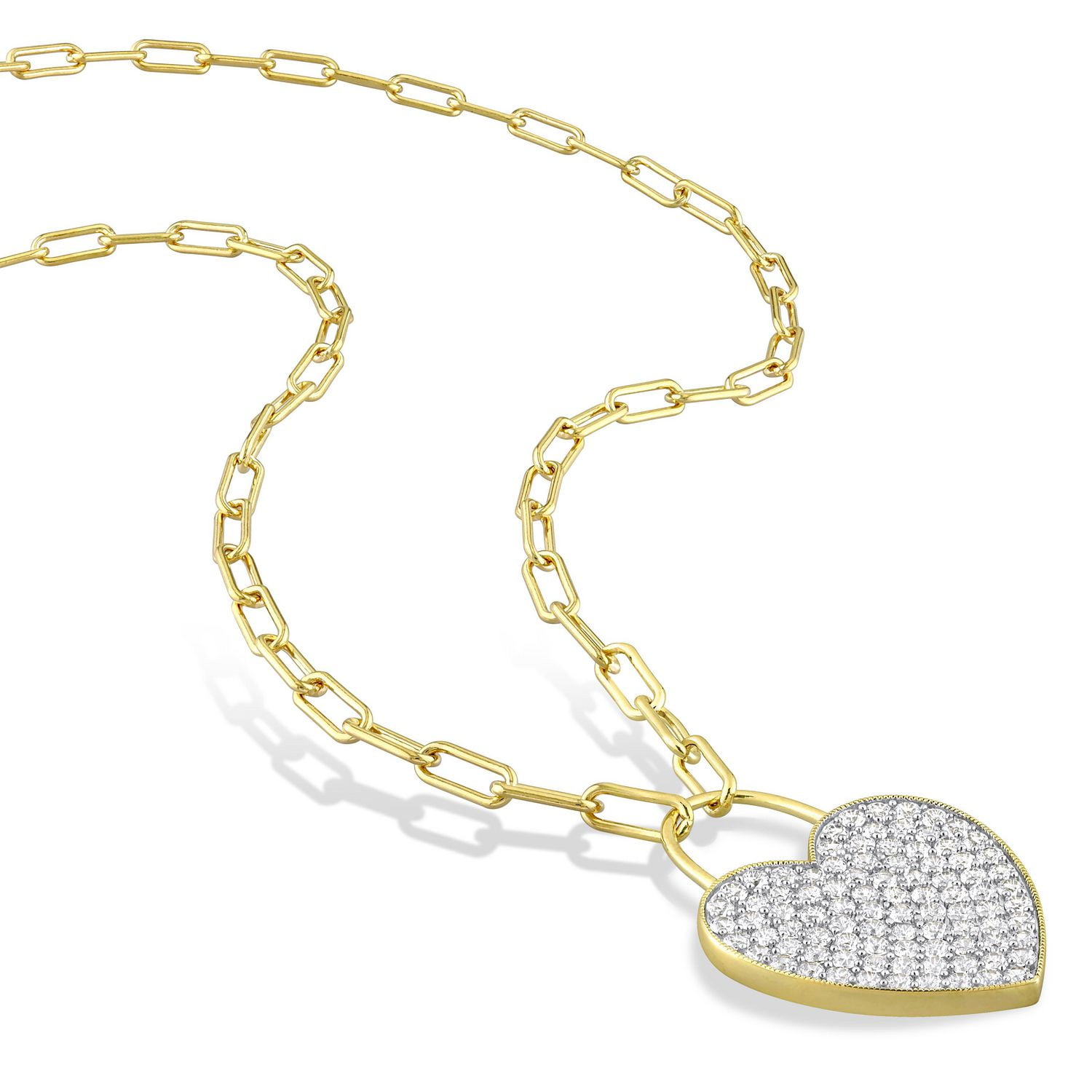 Miabella 4-1/2 Carat T.G.W. Created White Sapphire Yellow Rhodium Plated Sterling Silver Heart Necklace