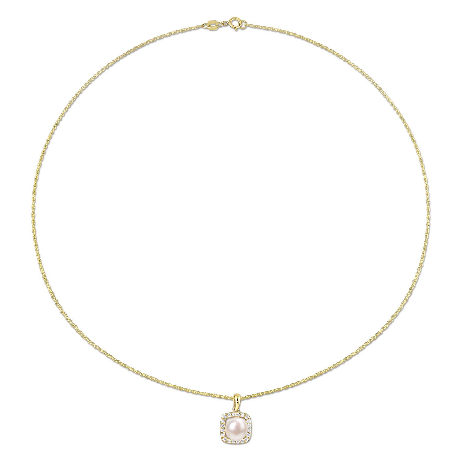 Miabella Cultured Freshwater Pearl and 1/5 Carat T.G.W. Created White Sapphire 10K Yellow Gold Halo Necklace