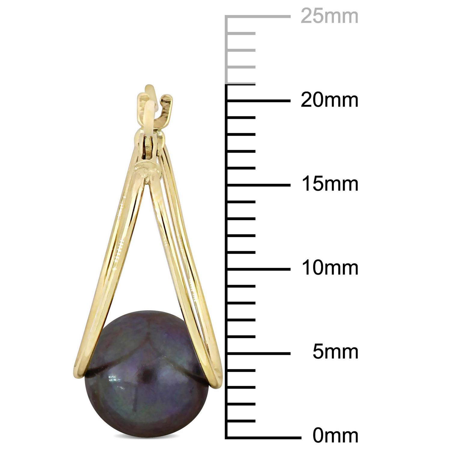 Boucles d'oreilles créoles ouvertes de Miabella avec perles culture d'eau douce noir en or jaune 10K