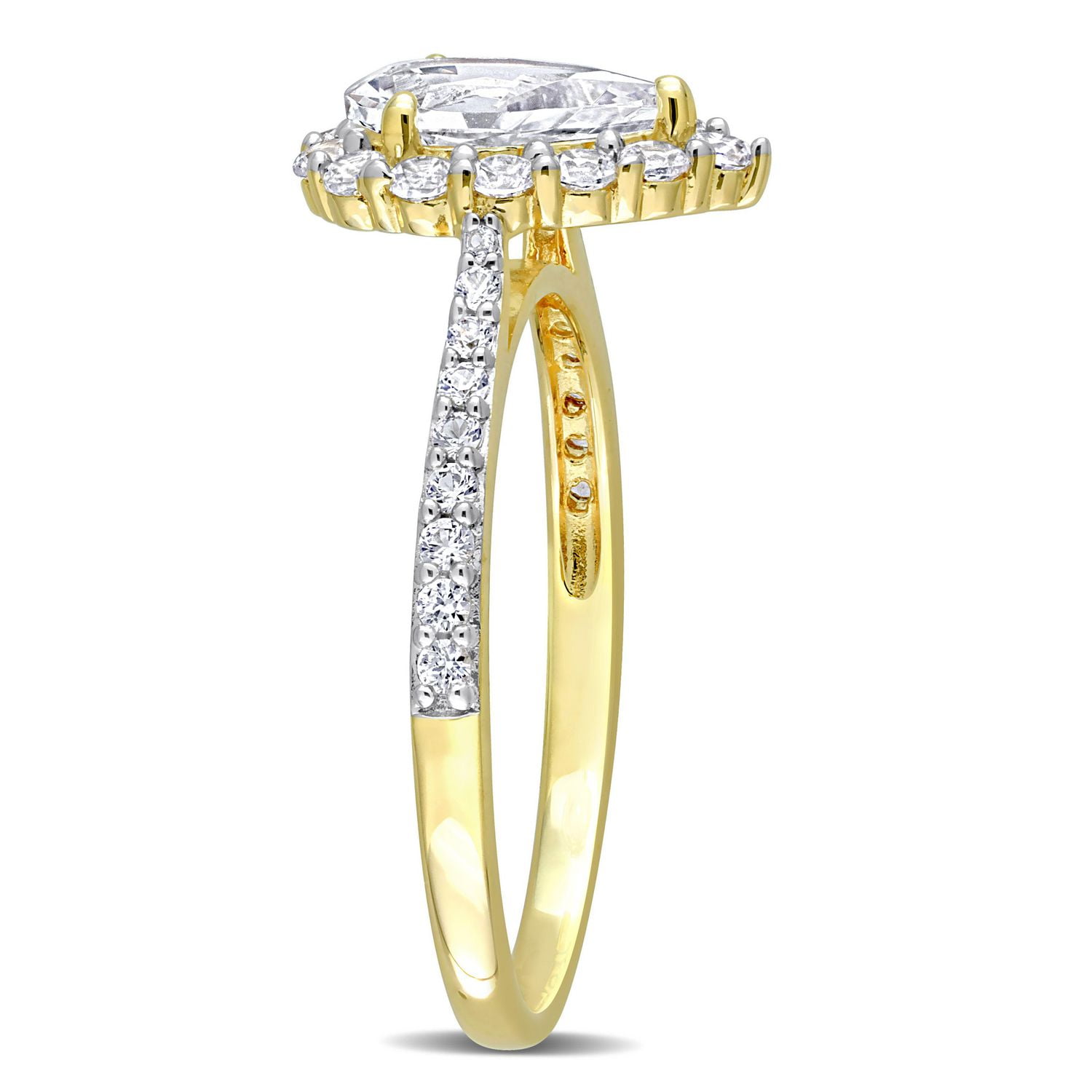 Bague de fiançailles auréole en forme larme de Miabella avec 1-7/8 carat PBT de Saphir blanc synthétique en argent sterling plaqué jaune