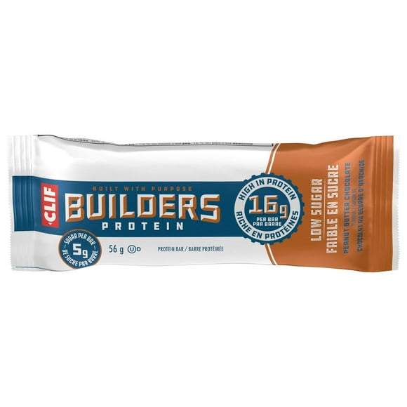 CLIF BUILDERS Barres protéinées faibles en sucre, saveur de chocolat au beurre d’arachide, 16 g de protéines, faible en sucre, sans édulcorants artificiels