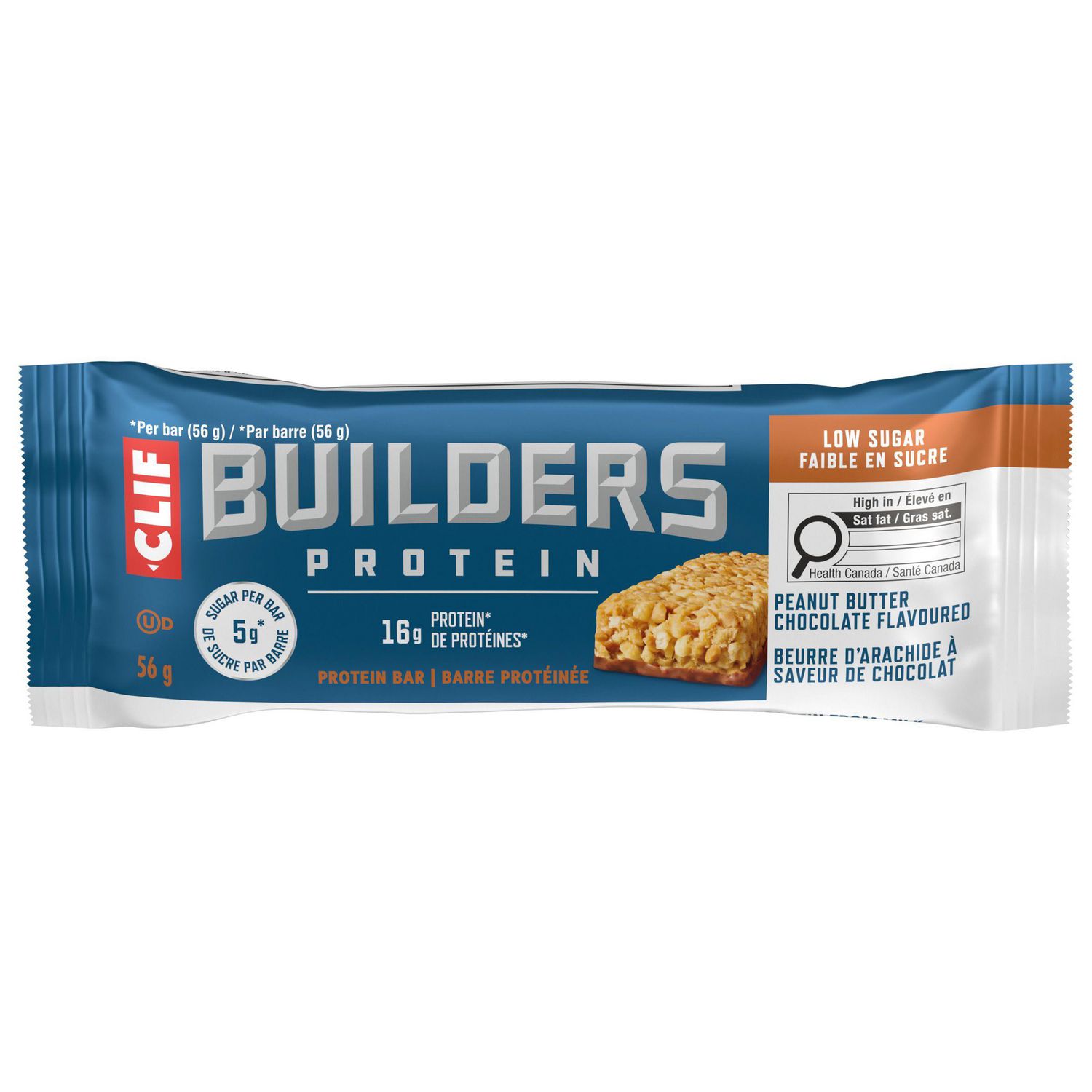 CLIF BUILDERS Low Sugar Protein Bars, Peanut Butter Chocolate Flavour, 16g of Protein per bar, Low Sugar, No Artificial Sweeteners