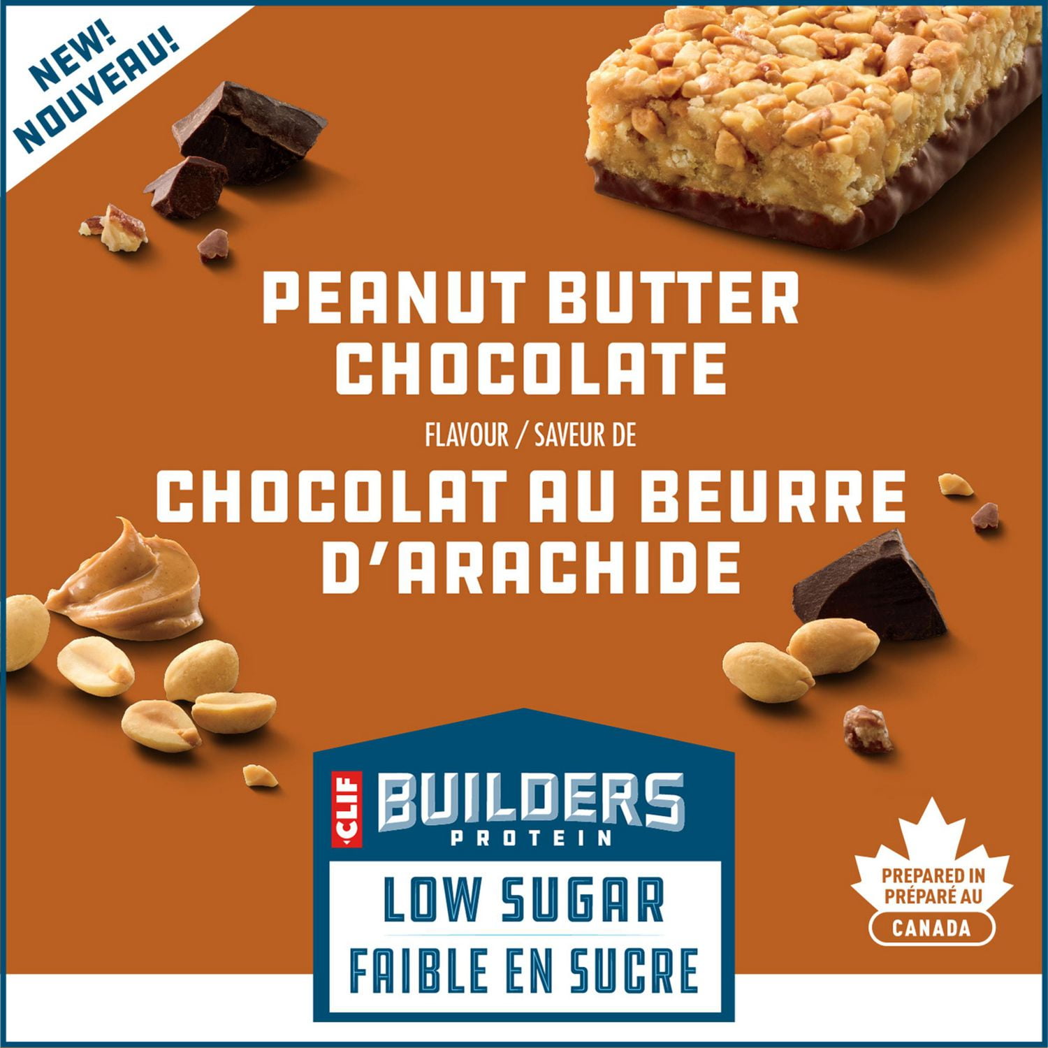 CLIF BUILDERS Low Sugar Protein Bars, Peanut Butter Chocolate Flavour, 16g of Protein per bar, Low Sugar, No Artificial Sweeteners