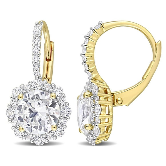 Miabella 4 Carat T.G.W. Created White Sapphire Yellow Rhodium-Plated Sterling Silver Halo Floral Earrings