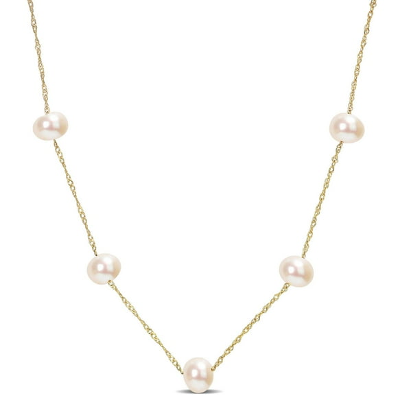 Miabella Cultured Freshwater Pearl 14K Yellow Gold by the Yard Tin-Cup Necklace