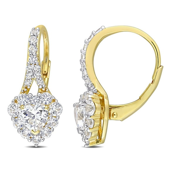 Miabella 2-2/5 Carat T.G.W. Created White Sapphire Yellow Rhodium-Plated Sterling Silver Halo Heart Earrings