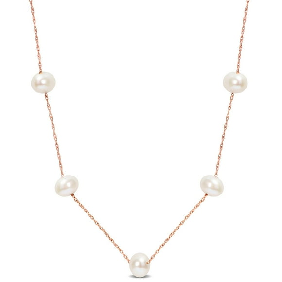 Miabella Cultured Freshwater Pearl 10K Rose Gold by the Yard Tin-Cup Necklace