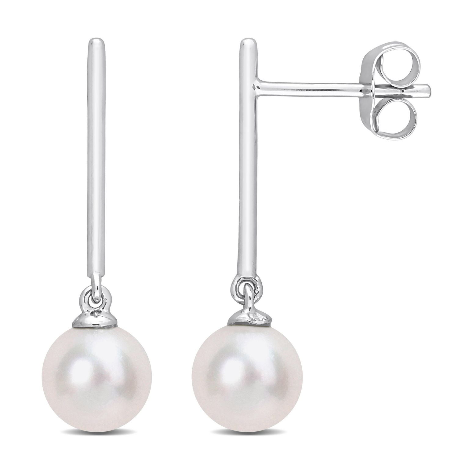 Boucles d'oreilles suspendus de Miabella  avec perle de culture d'eau douce en or blanc 10K