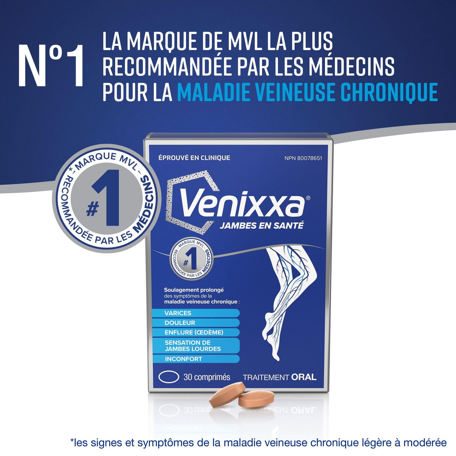 VENIXXA® Jambes en Sante<br>Marque MVL n ° 1 recommandée par les médecins 30 comprimés