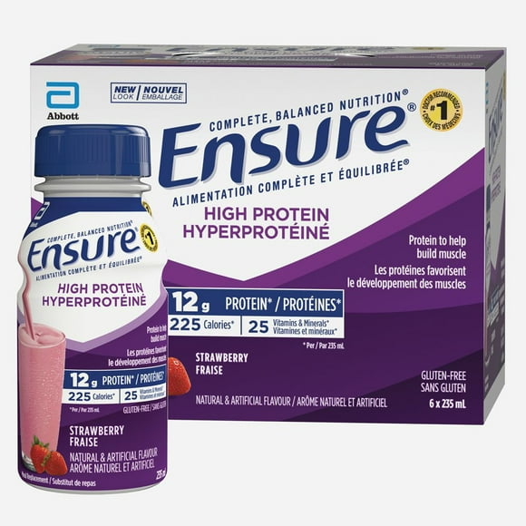 Ensure High Protein, Meal Replacement Shakes Value, Strawberry, 16 x 235-ml Bottles