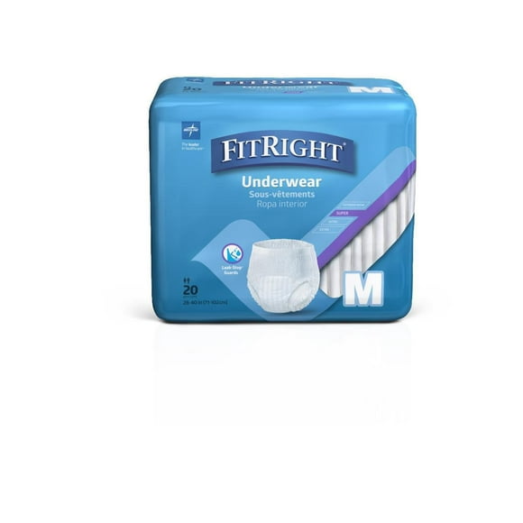 FitRight Super Protective Underwear, Size Medium, For Waist Size 28"-40", Bag of 20