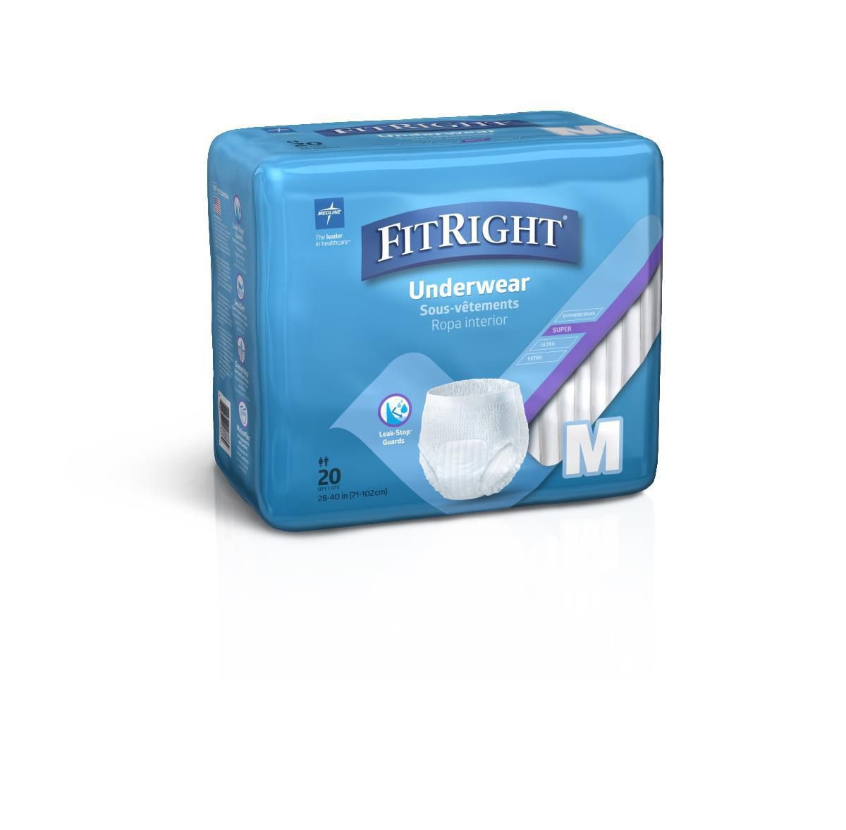 FitRight Super Protective Underwear, Size Medium, For Waist Size 28"-40", Bag of 20
