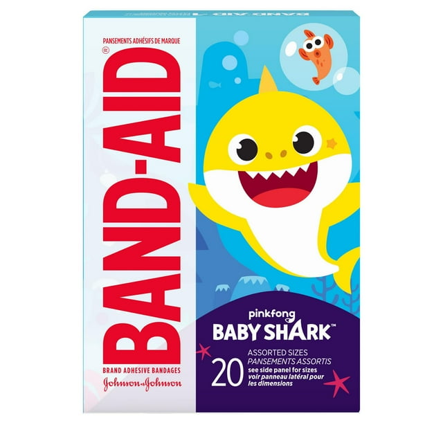 Band-Aid® Brand Adhesive Bandages for Minor Cuts & Scrapes, Wound Care Featuring Pinkfong Baby Shark Characters for Kids and Toddlers