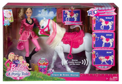 Barbie train hot sale and ride horse