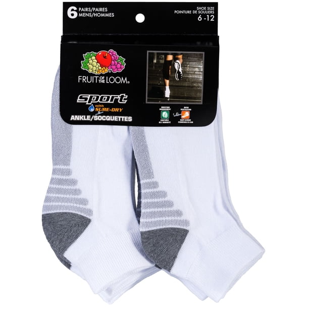 Fruit of the Loom Men's Sports Ankle Socks, Pair of 6 - Walmart.ca