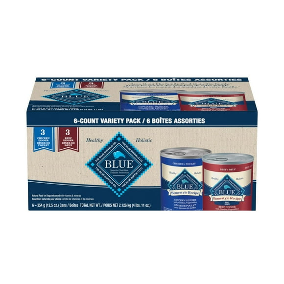 BLUE Homestyle Recipe Chicken & Beef Dinner Wet Dog Food Variety Pack, 6x354g, BLUE HR Chicken & Beef Variety Pack