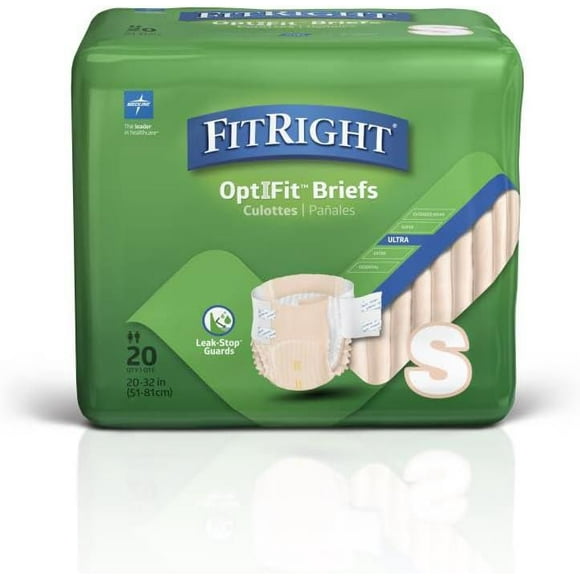 FitRight Ultra Adult Incontinence Briefs, Size S, for Waist Size 20"-32", Bag of 20