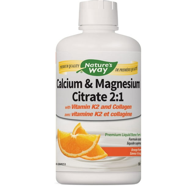 Calcium & Magnésium Citrate 2:1 avec vitamine K2 et collagène, Orange, 500 ml