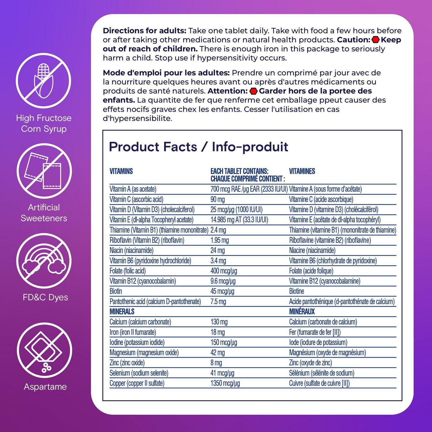 Multivitamines One A Day pour femmes – Vitamines quotidiennes pour femmes – Multivitamines pour femmes avec vitamines A, C et D, zinc pour le soutien immunitaire, vitamines E et B12, biotine, calcium et fer