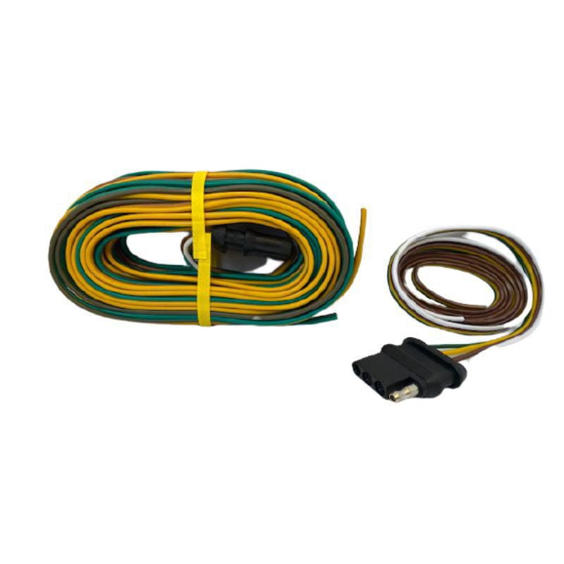 4-way Trailer Wire Harness 25' (wishbone wire) (Male 25'/Female 48) with  vehicle & trailer connectors + 8 trailer clips, wire gauge 18 