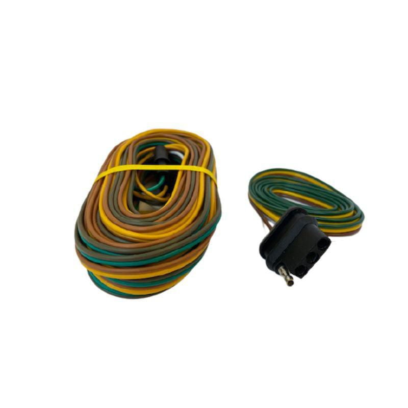 4-way Trailer Wire Harness 25' (wishbone wire) (Male 25'/Female 48) with  vehicle & trailer connectors + 8 trailer clips, wire gauge 18 
