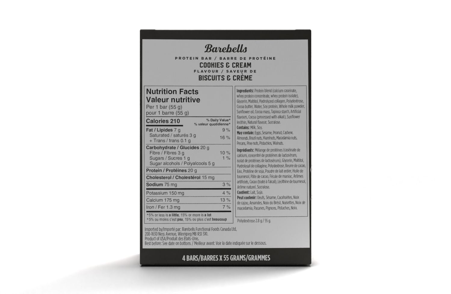 BAREBELLS BARRES PROTÉINÉES BISCUITS ET CRÈME PACK DE 4 4 x 55g d’unité