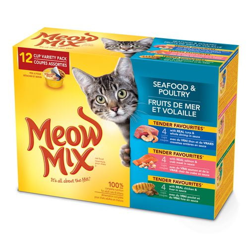 Meow Mix nourriture pour chats volaille/fruits de mer assort. de 12