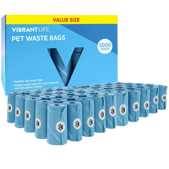 Vibrant Life Dog Poop Bags, 23 cm x 35.5 cm, 20 bags per roll X 50 rolls, 1000 count, 1000 bags (23 cm x 35.5 cm)