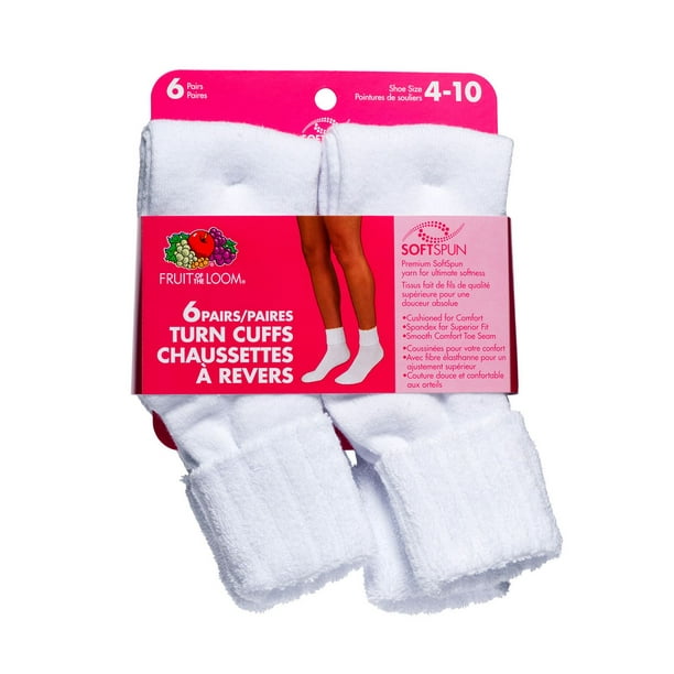 Fruit of the Loom Ladies Cuff Socks - 6 Pairs 