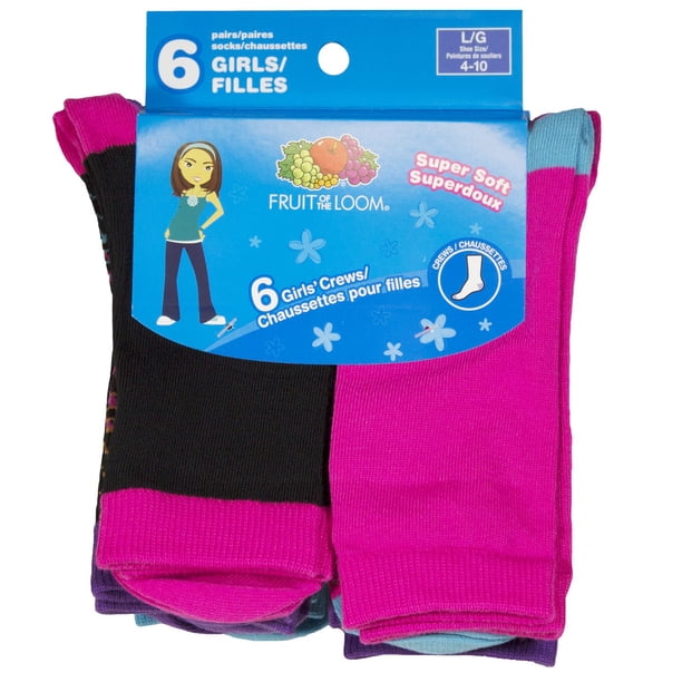Fruit of the Loom Girls' Core Crew Socks - 6 Pairs - Walmart.ca
