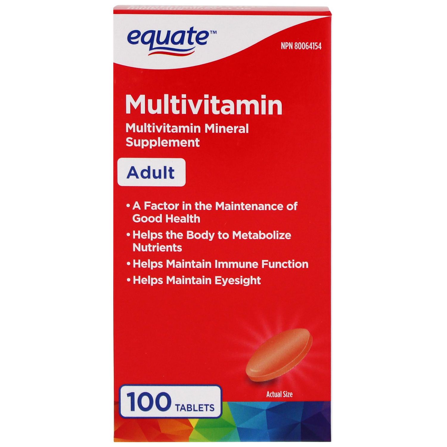 Equate Complete Multivitamin for Adults, Daily Health & Immune Support, 100 Tablets